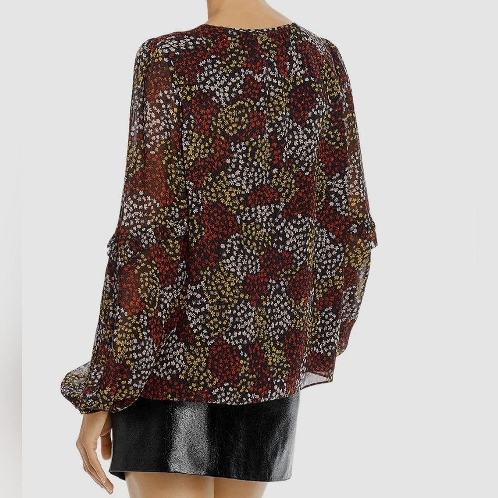 Joie Silk Whimsy Goth Flowy Floral Print Top with Ruffle Detail on Sleeves Boho - Picture 2 of 8